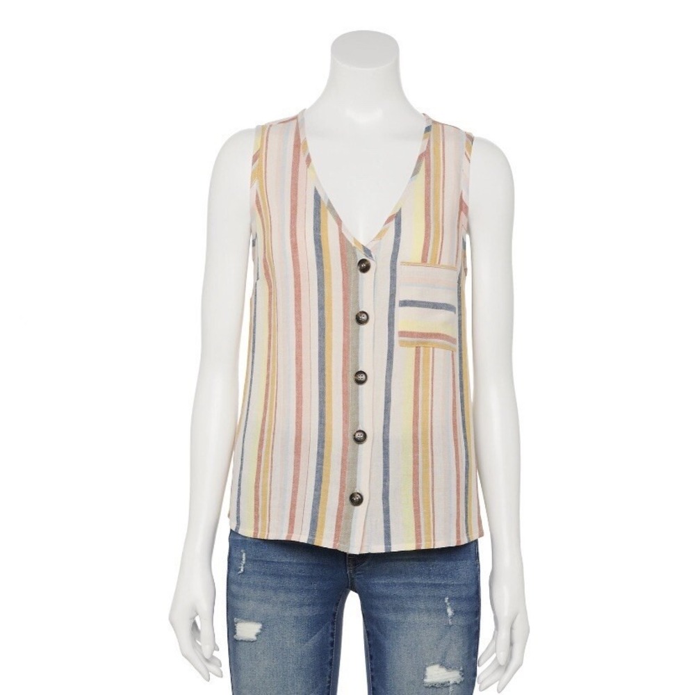 Rewind Juniors Linen Tank Top XS New with Tags Multicolored Pocket Sleeveless
